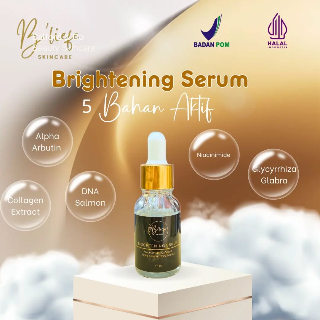 Brightening serum dengan 5 bahan aktif yang membuat kulitmu terhidrasi menjadikan kulit terasa lembab dan lebih halus, yuk order segera